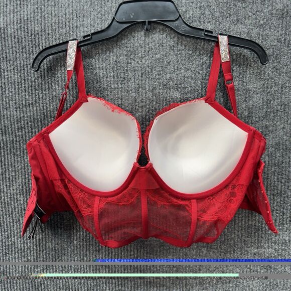 Victoria's Secret 38DD Very Sexy Shine Strap Push-Up Corset Top Bustier Bra Red - Picture 7 of 10